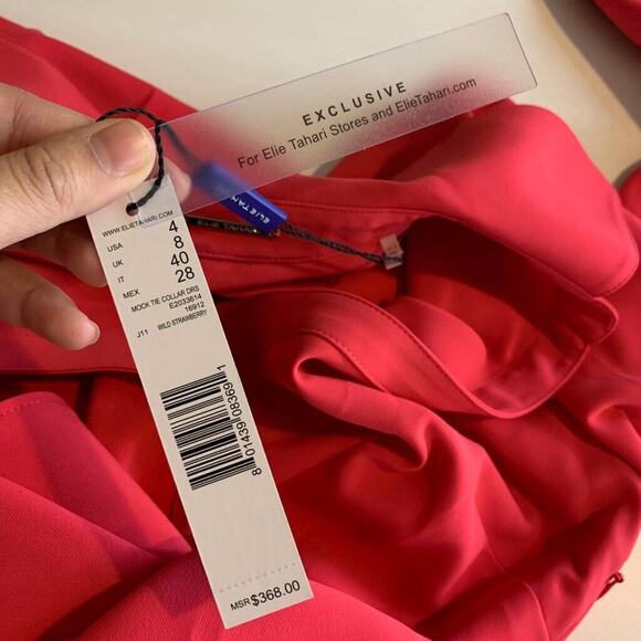 Elie Tahari Dress Womens 4 Strawberry Crepe Tie Waist Collared Side Zip Surplice - Picture 14 of 16